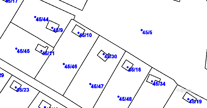 Parcela st. 45/30 v KÚ Sadov, Katastrální mapa