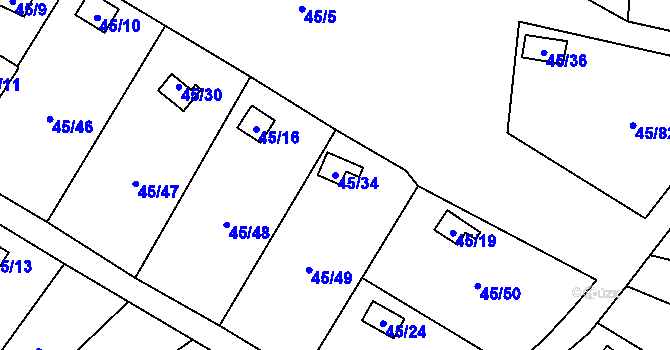 Parcela st. 45/34 v KÚ Sadov, Katastrální mapa