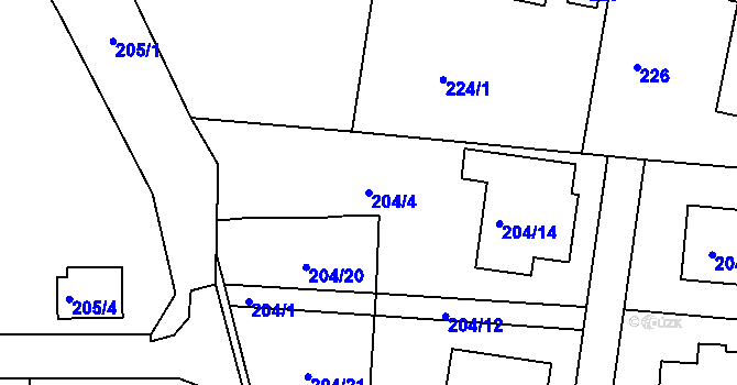 Parcela st. 204/4 v KÚ Sadov, Katastrální mapa