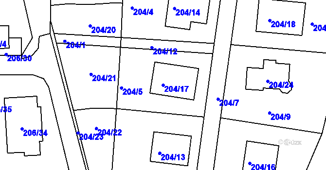 Parcela st. 204/17 v KÚ Sadov, Katastrální mapa