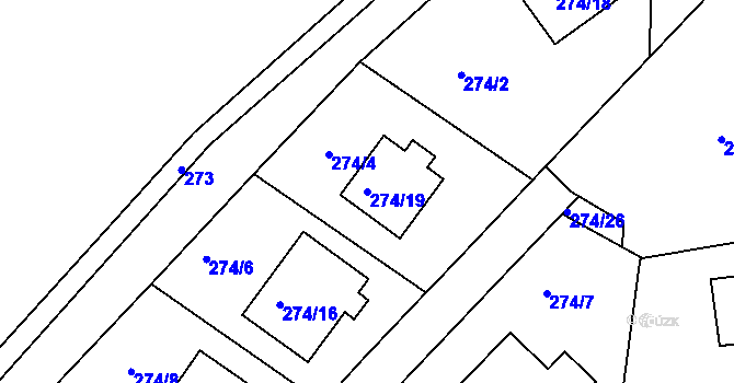 Parcela st. 274/19 v KÚ Sadov, Katastrální mapa