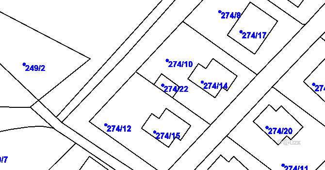 Parcela st. 274/22 v KÚ Sadov, Katastrální mapa