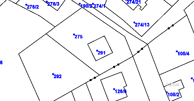 Parcela st. 291 v KÚ Sadov, Katastrální mapa