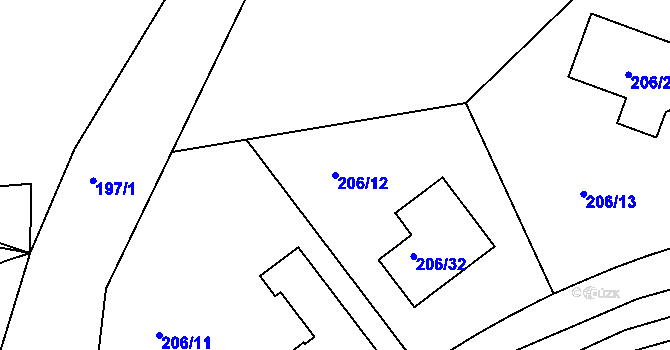 Parcela st. 206/12 v KÚ Sadov, Katastrální mapa