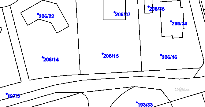 Parcela st. 206/15 v KÚ Sadov, Katastrální mapa