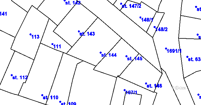 Parcela st. 144 v KÚ Sadská, Katastrální mapa
