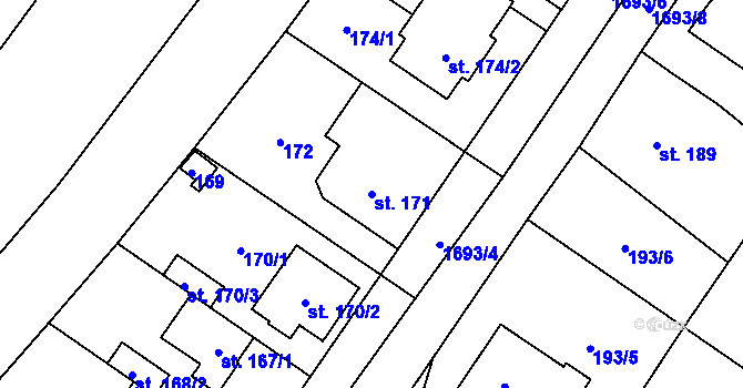 Parcela st. 171 v KÚ Sadská, Katastrální mapa