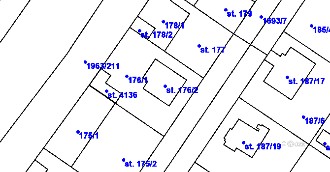 Parcela st. 176/2 v KÚ Sadská, Katastrální mapa