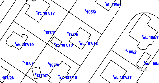 Parcela st. 187/12 v KÚ Sadská, Katastrální mapa