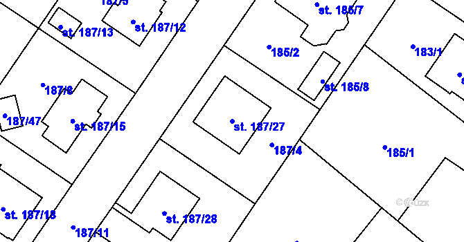 Parcela st. 187/27 v KÚ Sadská, Katastrální mapa