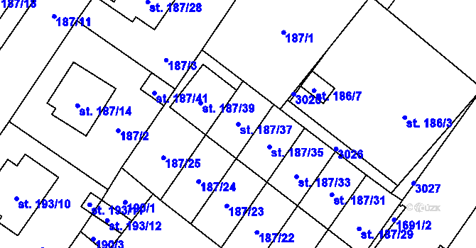 Parcela st. 187/37 v KÚ Sadská, Katastrální mapa