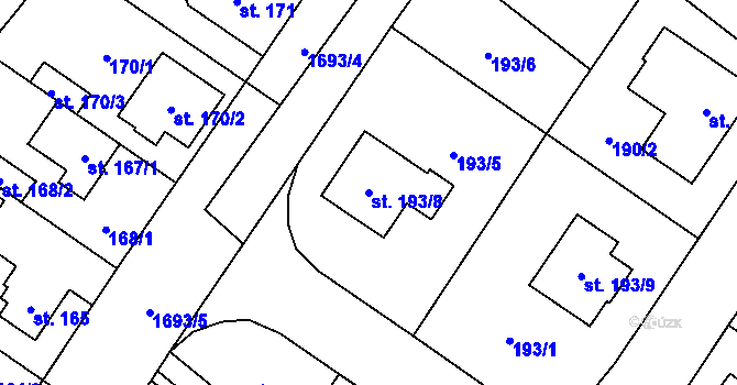 Parcela st. 193/8 v KÚ Sadská, Katastrální mapa
