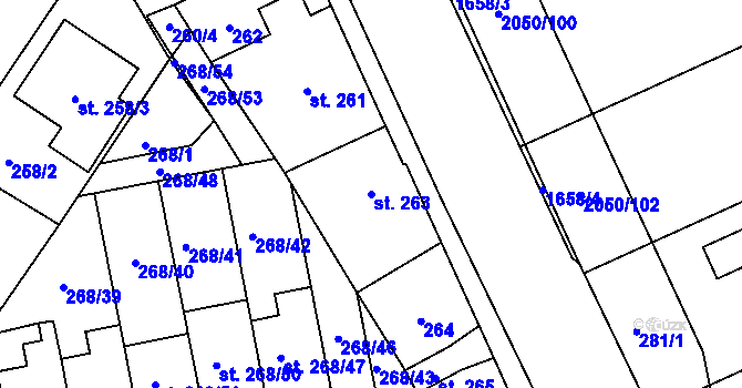 Parcela st. 263 v KÚ Sadská, Katastrální mapa