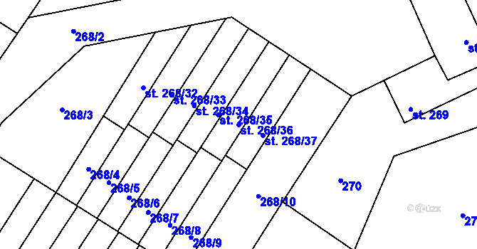 Parcela st. 268/36 v KÚ Sadská, Katastrální mapa