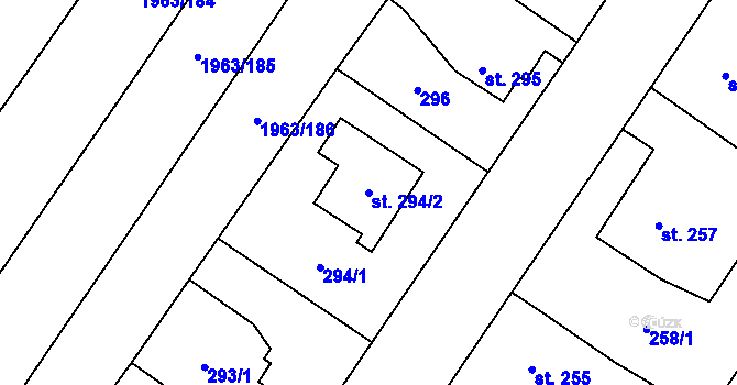 Parcela st. 294/2 v KÚ Sadská, Katastrální mapa