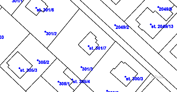 Parcela st. 301/7 v KÚ Sadská, Katastrální mapa