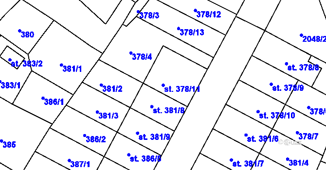 Parcela st. 378/11 v KÚ Sadská, Katastrální mapa