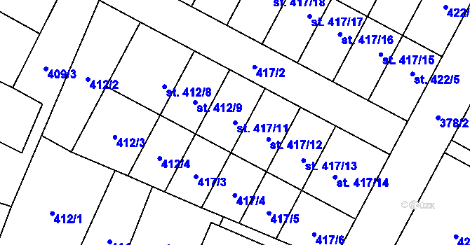 Parcela st. 417/11 v KÚ Sadská, Katastrální mapa