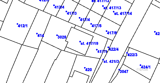 Parcela st. 417/19 v KÚ Sadská, Katastrální mapa