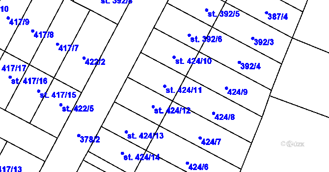 Parcela st. 424/11 v KÚ Sadská, Katastrální mapa