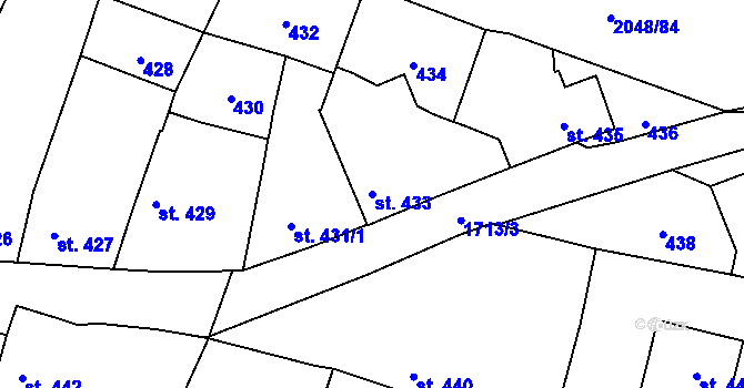 Parcela st. 433 v KÚ Sadská, Katastrální mapa