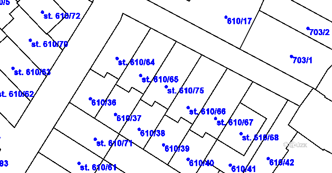 Parcela st. 610/75 v KÚ Sadská, Katastrální mapa