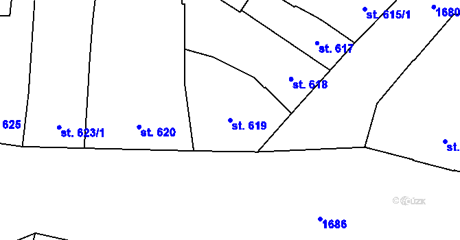 Parcela st. 619 v KÚ Sadská, Katastrální mapa