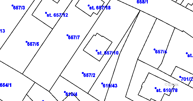 Parcela st. 657/10 v KÚ Sadská, Katastrální mapa