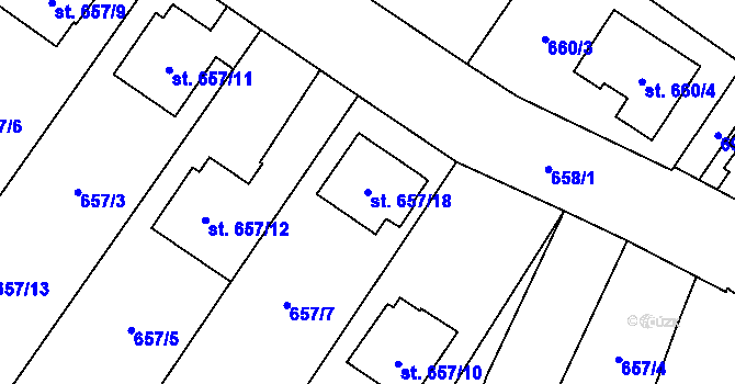 Parcela st. 657/18 v KÚ Sadská, Katastrální mapa