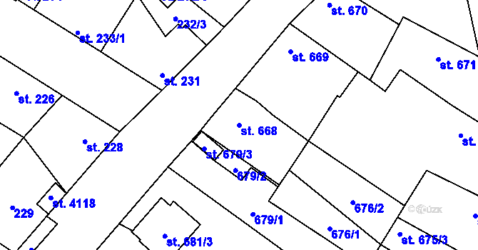 Parcela st. 668 v KÚ Sadská, Katastrální mapa