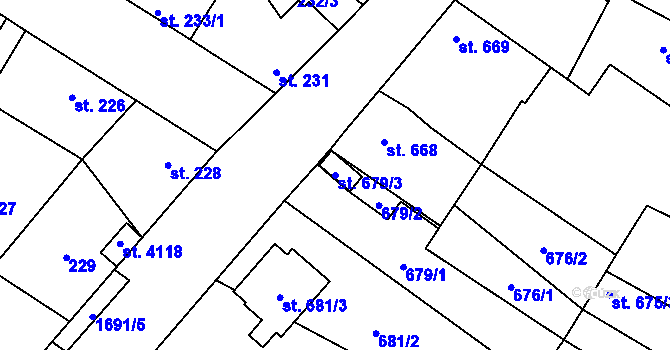 Parcela st. 679/3 v KÚ Sadská, Katastrální mapa