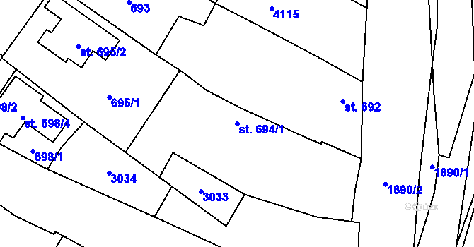 Parcela st. 694/1 v KÚ Sadská, Katastrální mapa