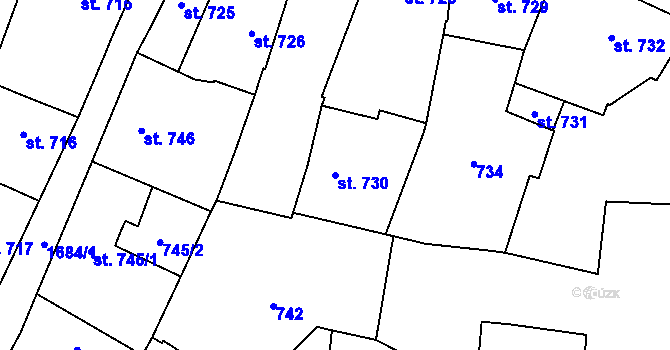 Parcela st. 730 v KÚ Sadská, Katastrální mapa