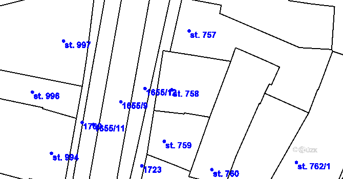 Parcela st. 758 v KÚ Sadská, Katastrální mapa