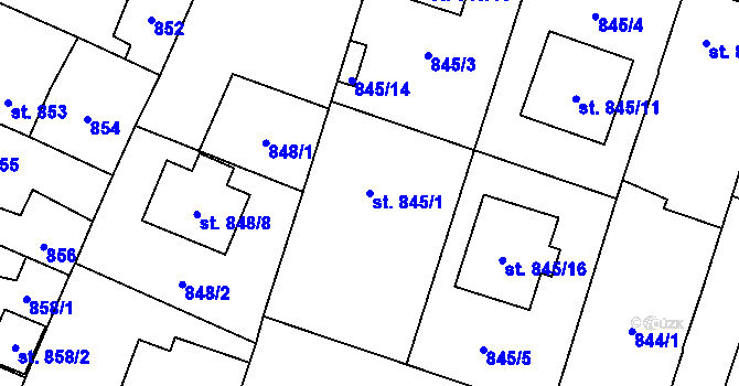 Parcela st. 845/1 v KÚ Sadská, Katastrální mapa