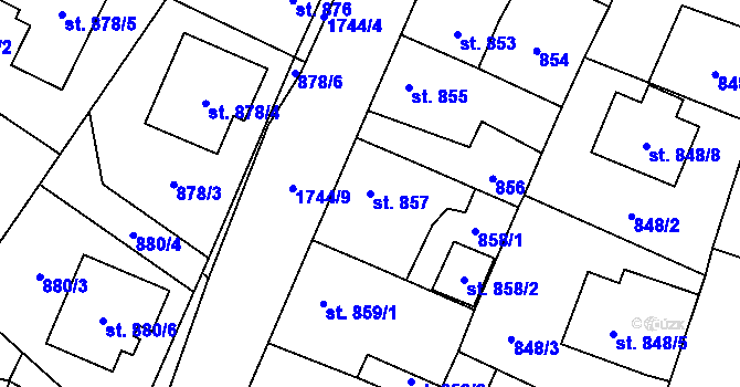 Parcela st. 857 v KÚ Sadská, Katastrální mapa