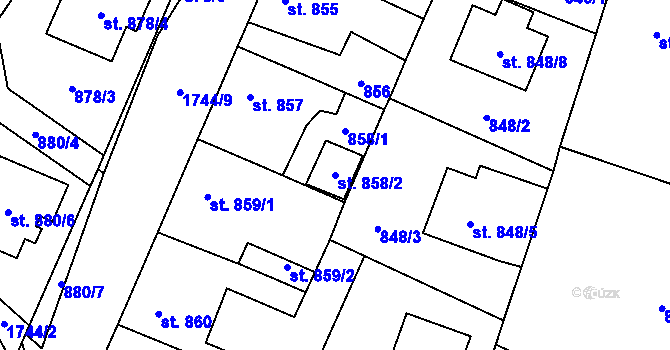 Parcela st. 858/2 v KÚ Sadská, Katastrální mapa