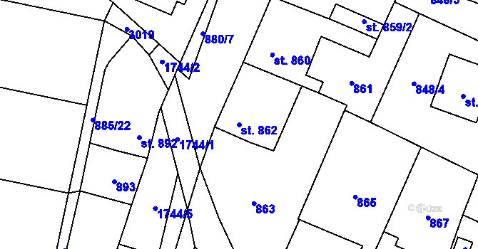 Parcela st. 862 v KÚ Sadská, Katastrální mapa