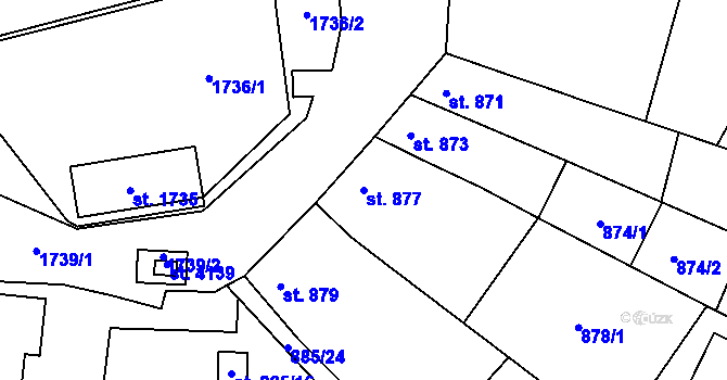 Parcela st. 877 v KÚ Sadská, Katastrální mapa