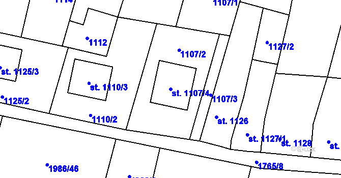Parcela st. 1107/4 v KÚ Sadská, Katastrální mapa