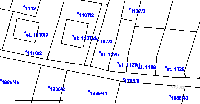 Parcela st. 1126 v KÚ Sadská, Katastrální mapa