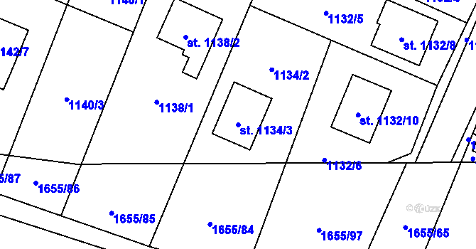Parcela st. 1134/3 v KÚ Sadská, Katastrální mapa