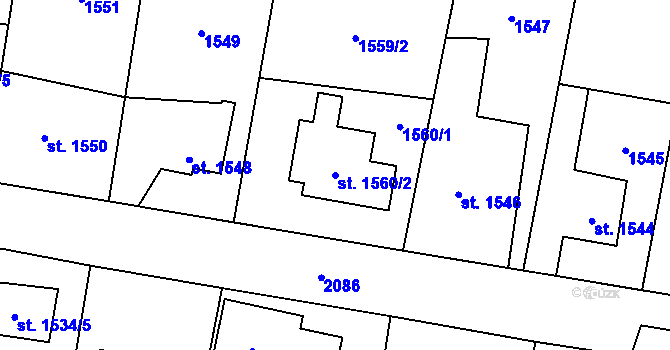 Parcela st. 1560/2 v KÚ Sadská, Katastrální mapa