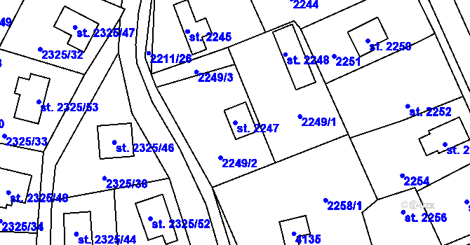 Parcela st. 2247 v KÚ Sadská, Katastrální mapa