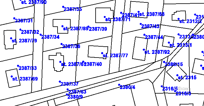 Parcela st. 2387/77 v KÚ Sadská, Katastrální mapa