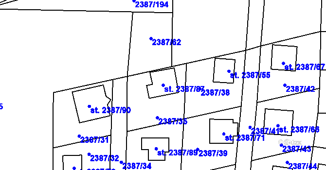 Parcela st. 2387/87 v KÚ Sadská, Katastrální mapa