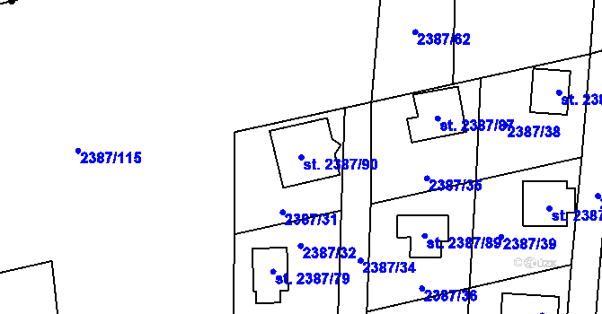 Parcela st. 2387/90 v KÚ Sadská, Katastrální mapa