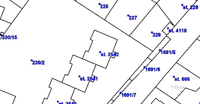 Parcela st. 2542 v KÚ Sadská, Katastrální mapa