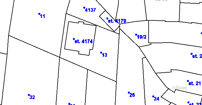 Parcela st. 13 v KÚ Sadská, Katastrální mapa