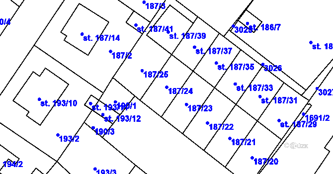 Parcela st. 187/24 v KÚ Sadská, Katastrální mapa